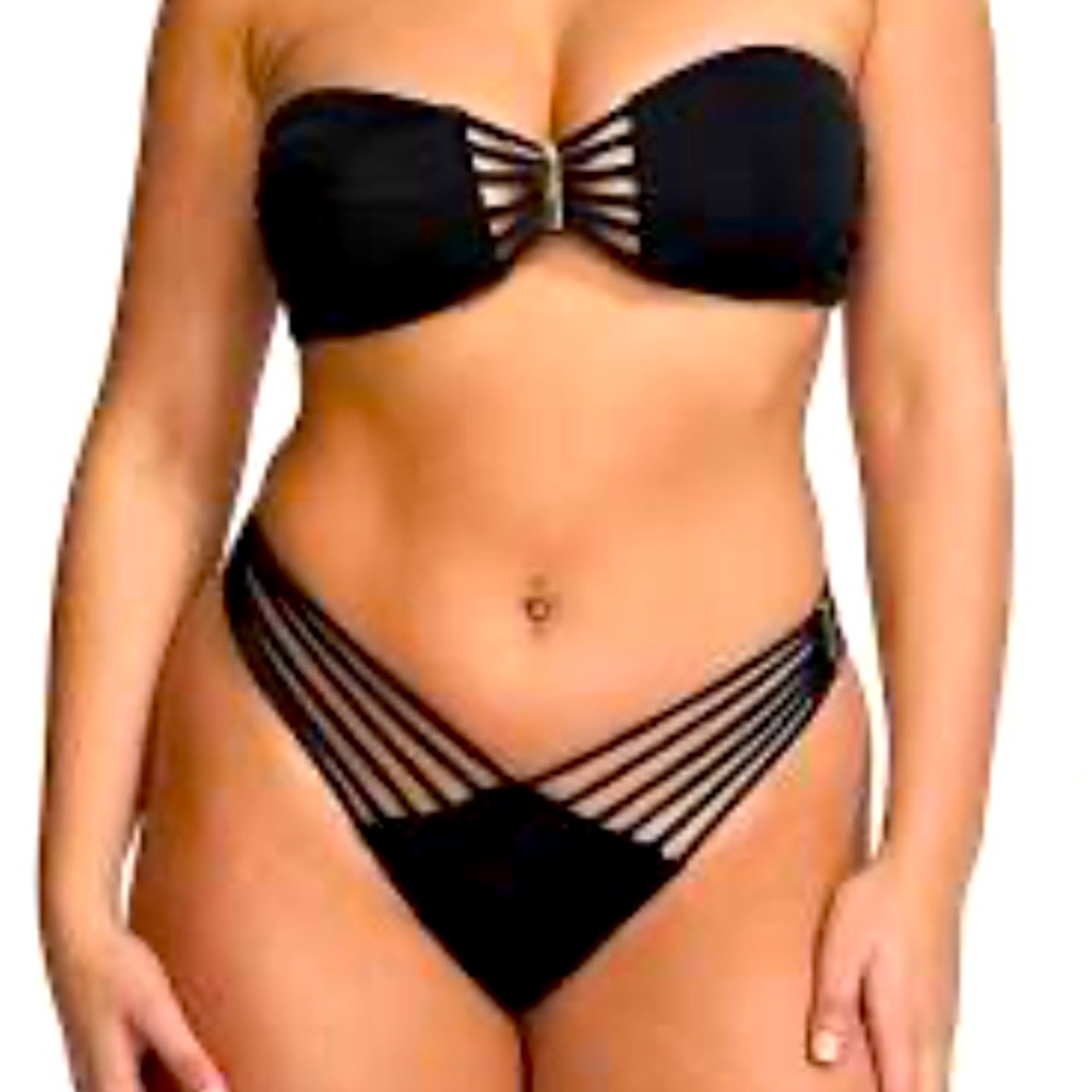 Victorias Secret Swim VS Archives Black Strappy Brazilian Bikini Bottom Sz S